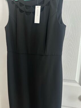 Ann Taylor Black Sleeveless Sheath Dress with Scallop Neckline